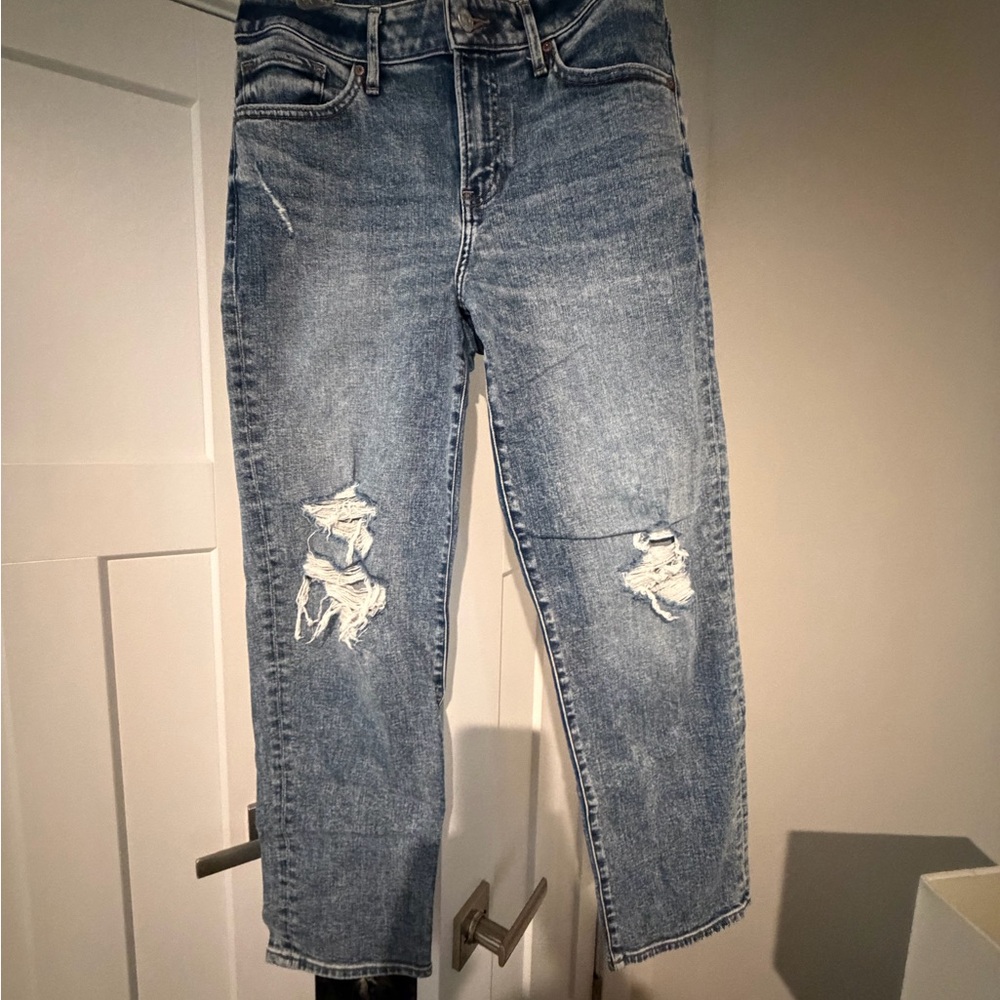 Express Light Blue Distressed Cropped Jeans